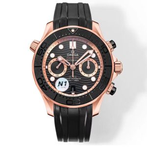 Omega Seamaster Hot Sale Men's Automatic Mechanical Watch Rose Gold Case Leather Strap 44mm