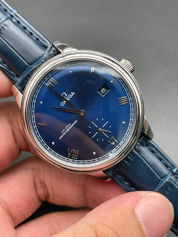 Omega DeVille Hot Model Men's Automatic Mechanical Watch Blue Strap Blue Dial